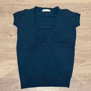 Elegant Navy V-Neck Short Sleeve Top